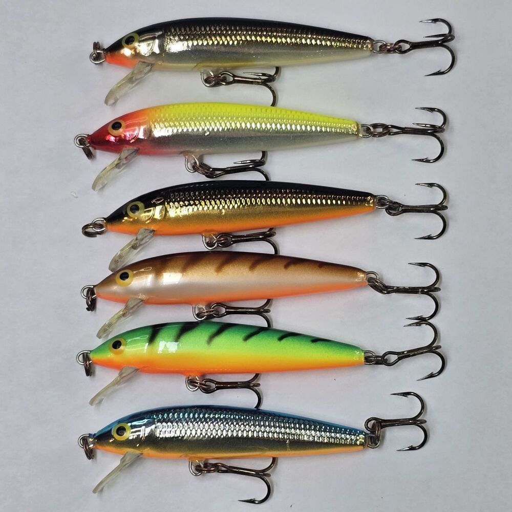 Lot (6) Rapala Husky Jerk HJ08 Suspending 3⅛" Jerkbait Lure ¼oz Finland #8 VTG